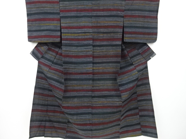JAPANESE KIMONO / ANTIQUE KIMONO / SILK / HAND WOVEN TSUMUGI / STRIPE
